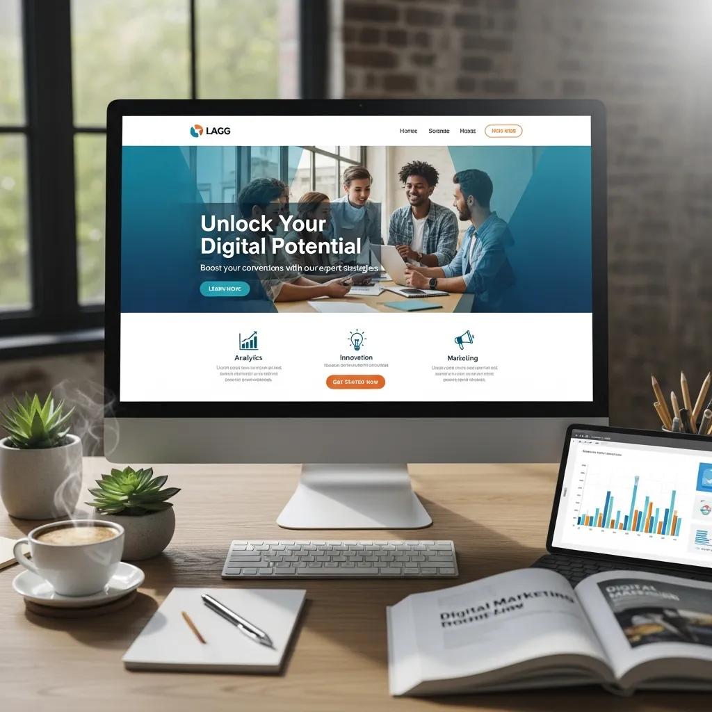 Well-designed landing page on a computer screen, highlighting effective conversion strategies